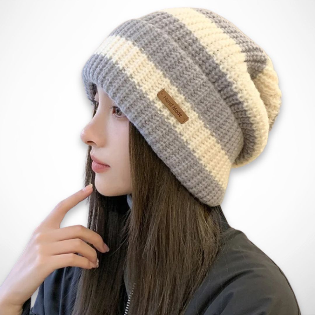 Kuro slouchy beanie – Unisex striped chunky knit beanie