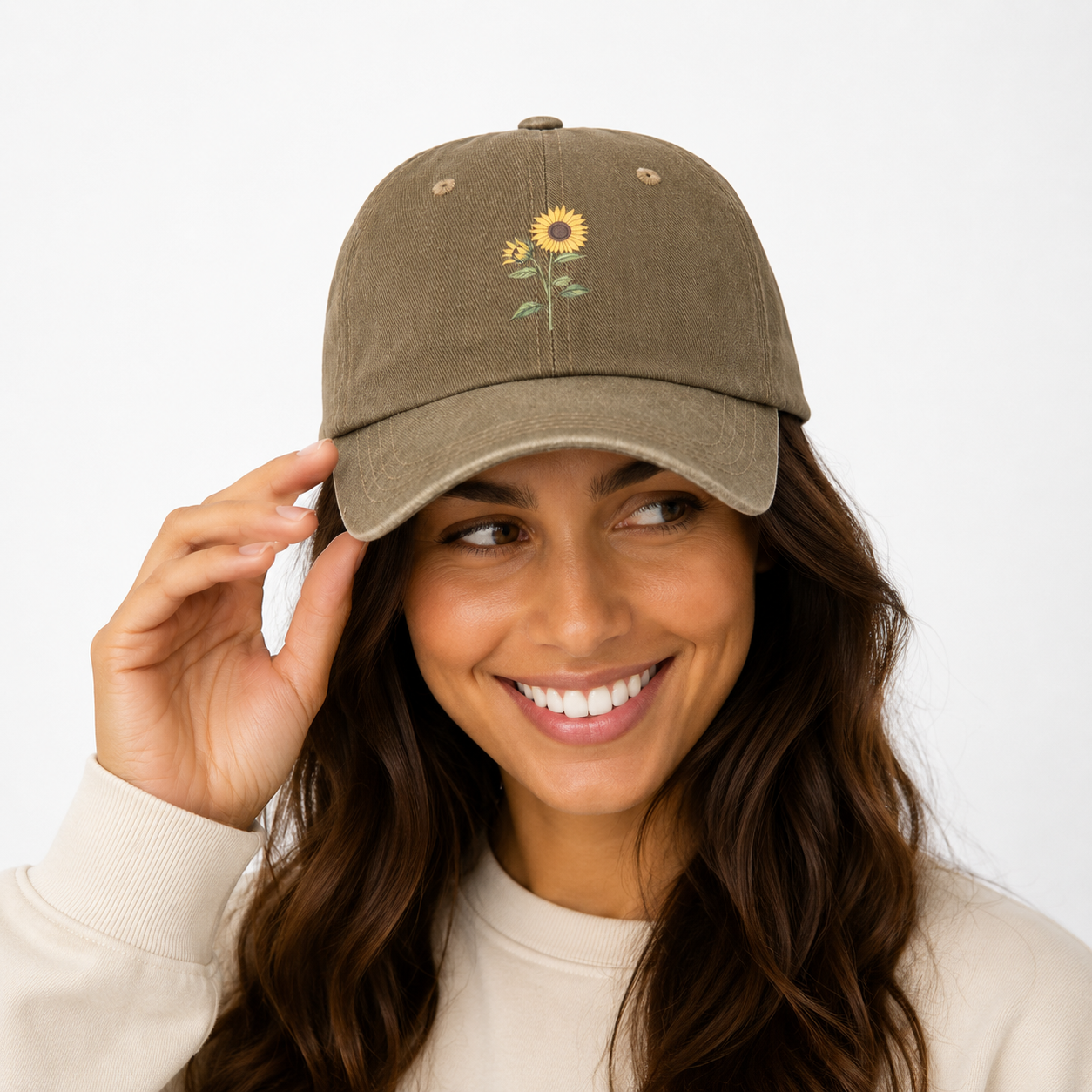 Casquette Aubin – casquette en coton délavé avec broderie tournesol