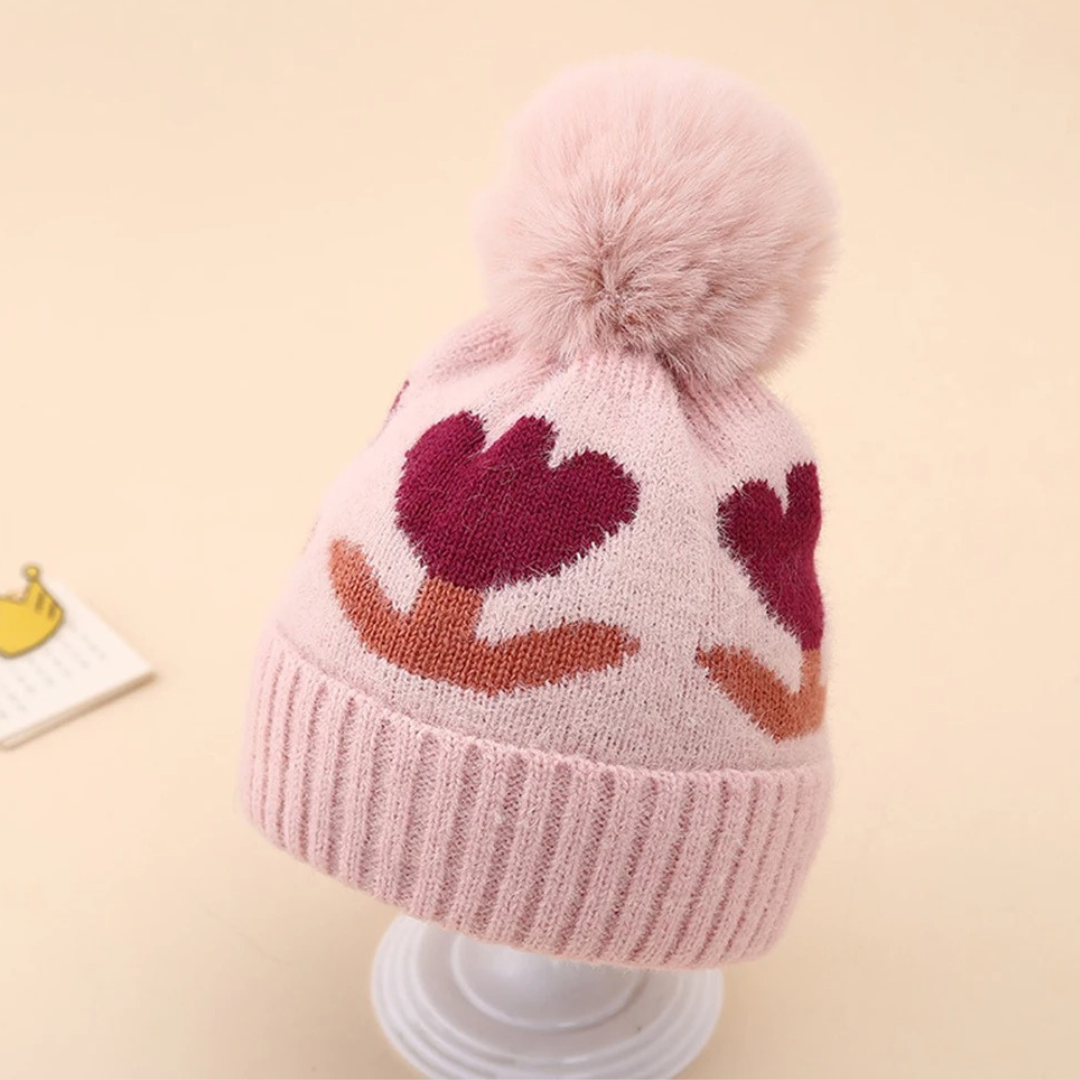 Bonnet Enfant Pompon Fleur