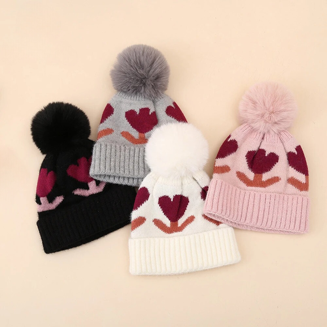 Bonnet Enfant Pompon Fleur
