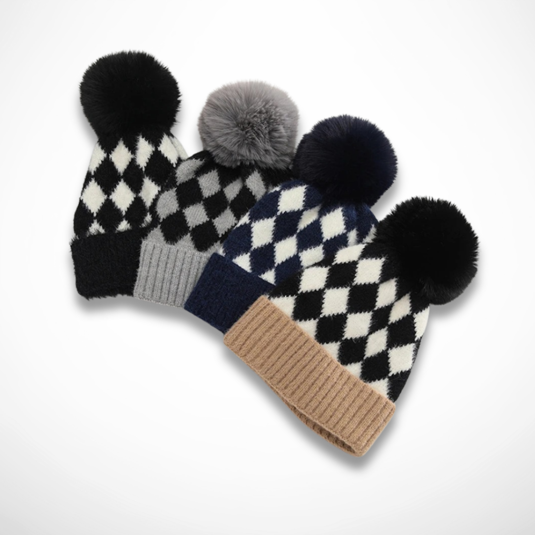 Bonnet Enfant Pompon à Losanges