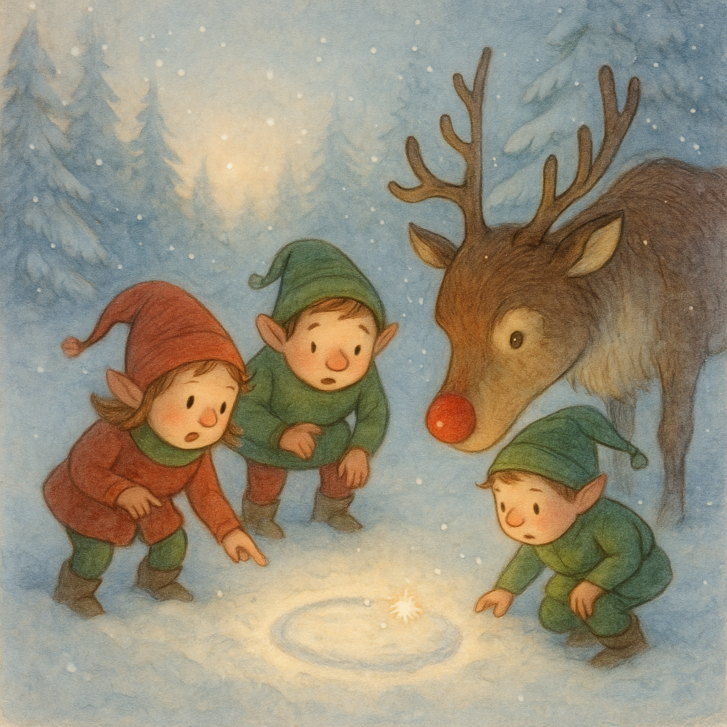 Illustration Calendrier de Noël Quello Jour 3 — empreinte ronde étrange et scintillement magique dans la neige
