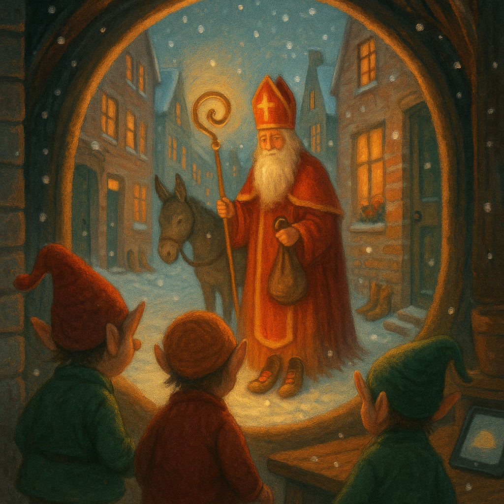 Illustration Calendrier de Noël Quello Jour 6 — apparition de Saint Nicolas dans un portail magique