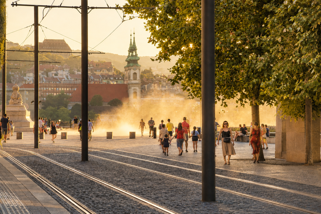 chaleur estivale dans une ville européenne pendant une canicule