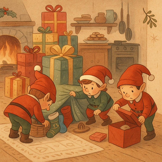 Illustration Calendrier de Noël Quello Jour 2 — Pipette, Ludo et Groubelin cherchant le bonnet magique