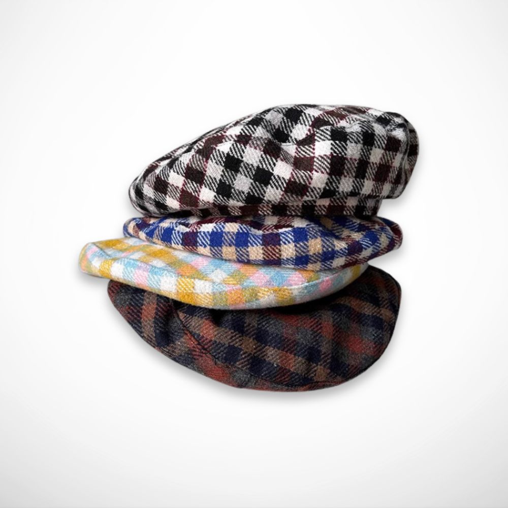 Béret Maëline – béret à carreaux en mélange laine pour l’automne et l’hiver