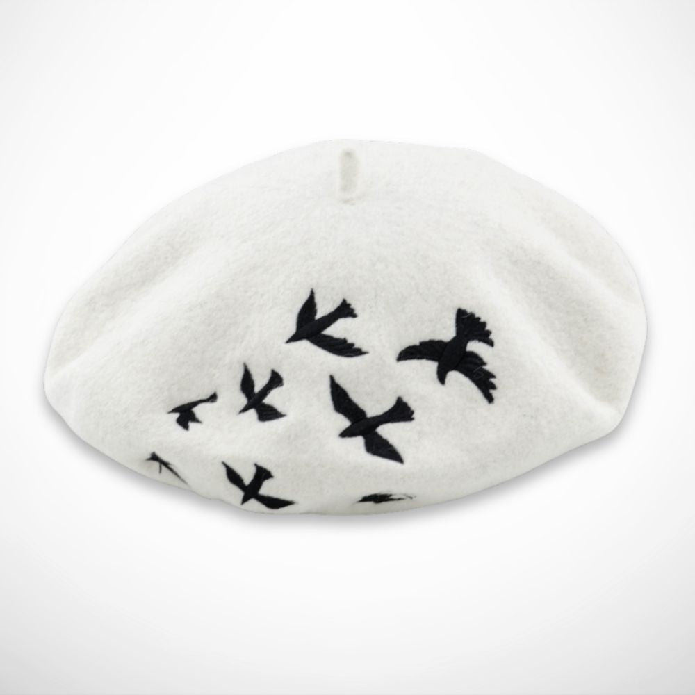 Béret Ninon – Béret brodé de petits oiseaux