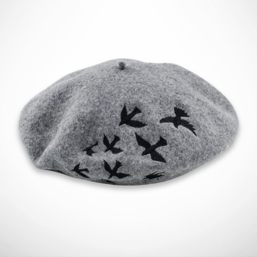 Béret Ninon – Béret brodé de petits oiseaux