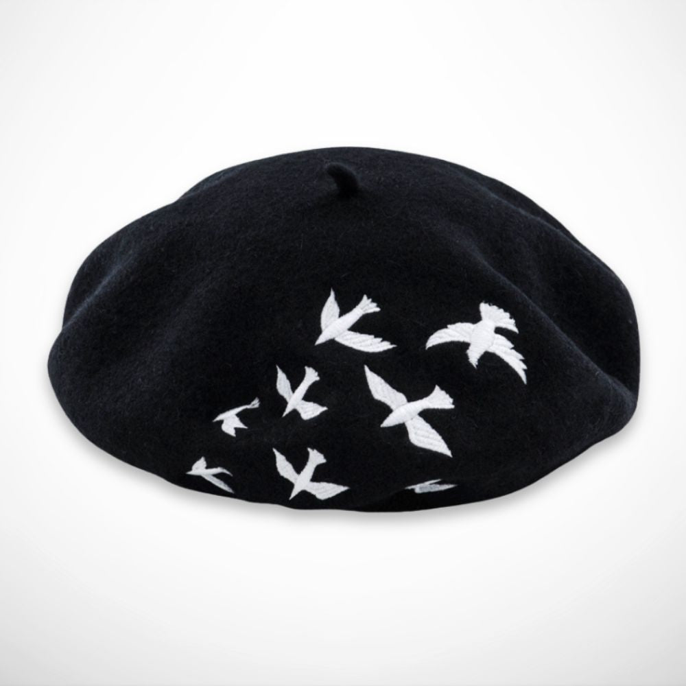 Béret Ninon – Béret brodé de petits oiseaux