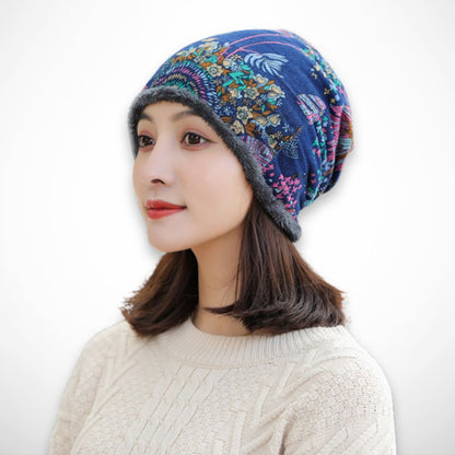 Bonnet Bohème convertible – Bonnet doux et chaud à motif fleuri