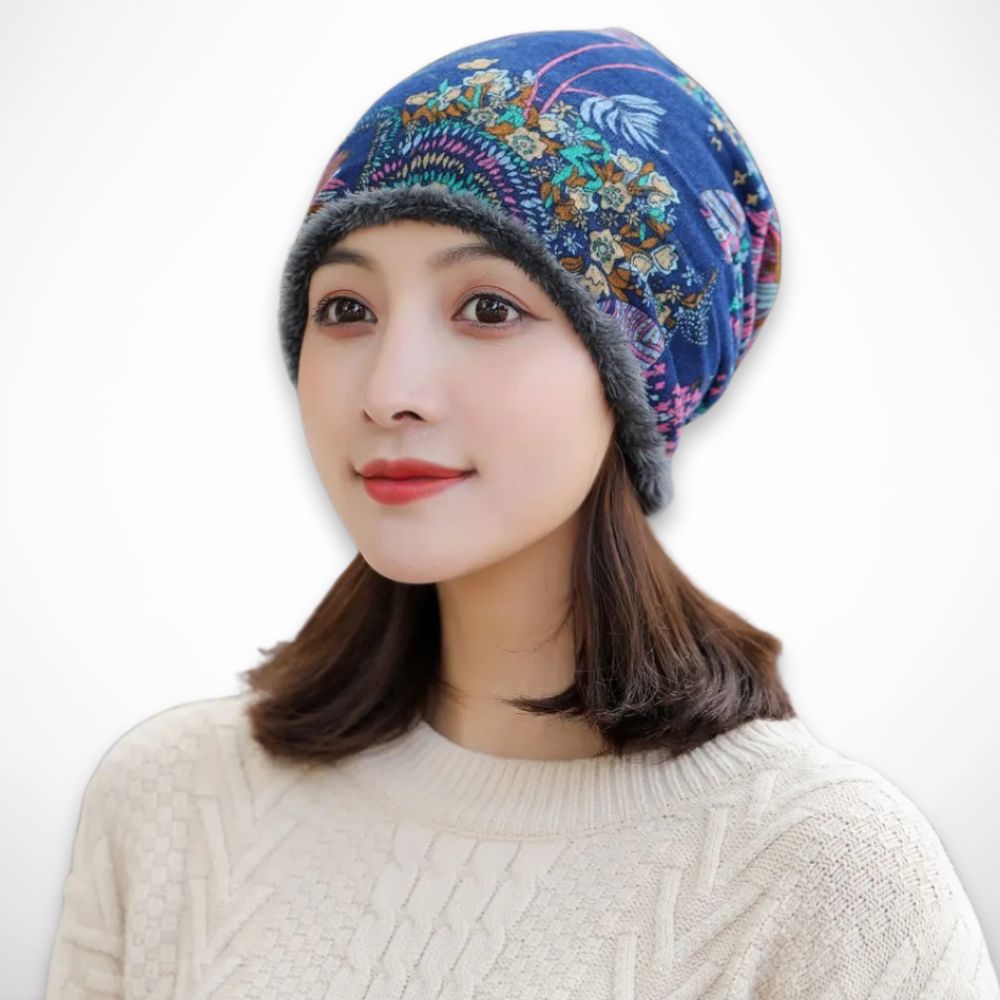 Bonnet Bohème convertible – Bonnet doux et chaud à motif fleuri