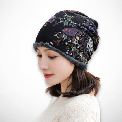 Bonnet Bohème convertible – Bonnet doux et chaud à motif fleuri