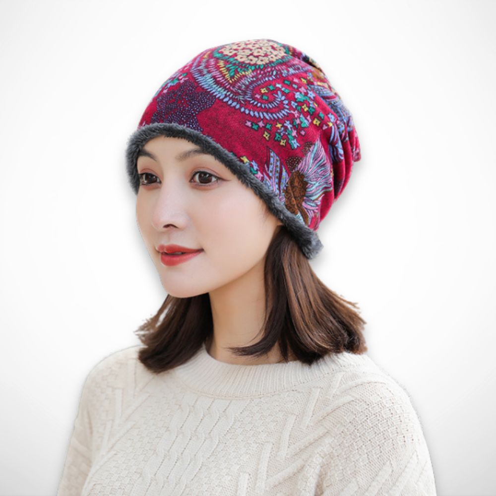 Bonnet Bohème convertible – Bonnet doux et chaud à motif fleuri