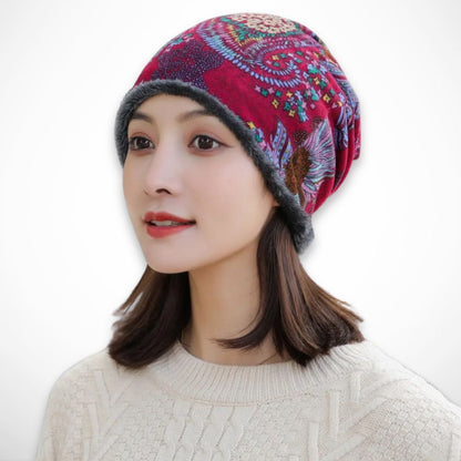 Bonnet Bohème convertible – Bonnet doux et chaud à motif fleuri