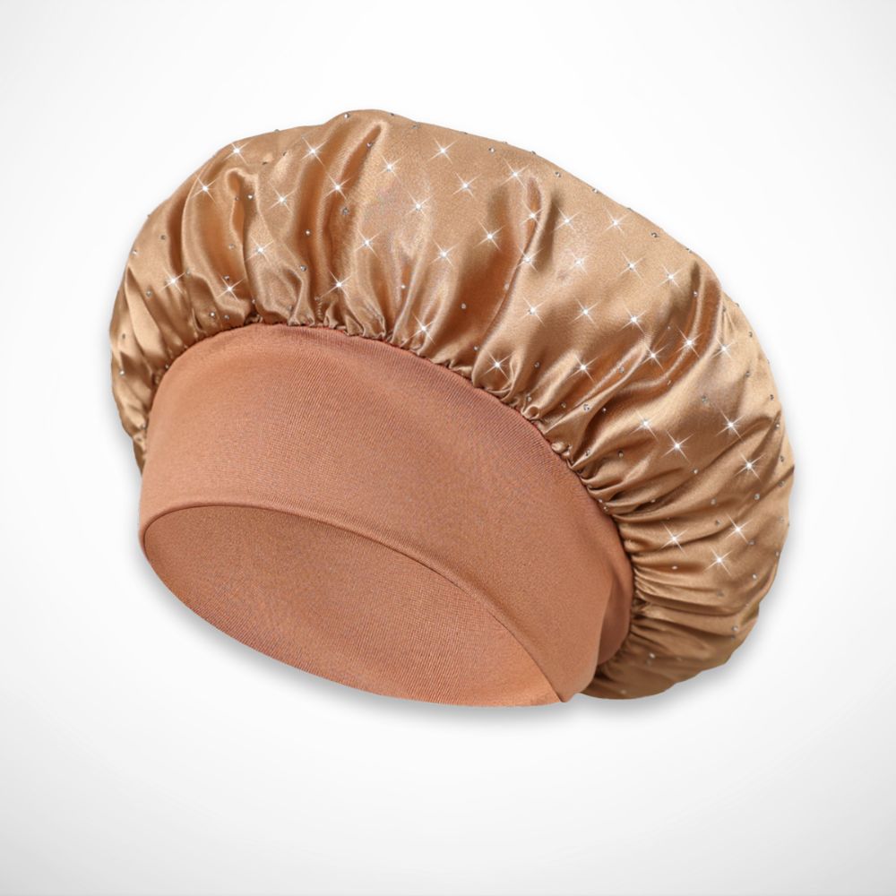 Mely Nachtmütze – Weicher Satin mit Strassverzierungen