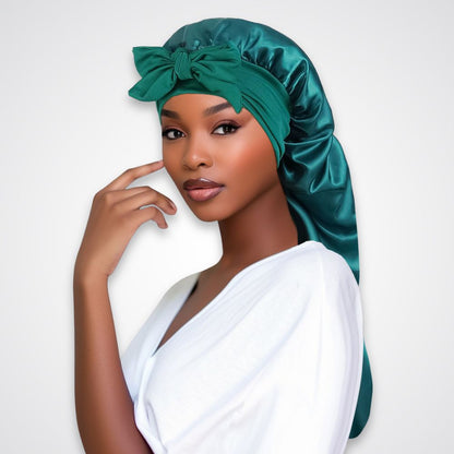 Bonnet de nuit Naïra – Satin protecteur avec rubans longs