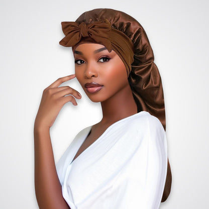 Bonnet de nuit Naïra – Satin protecteur avec rubans longs