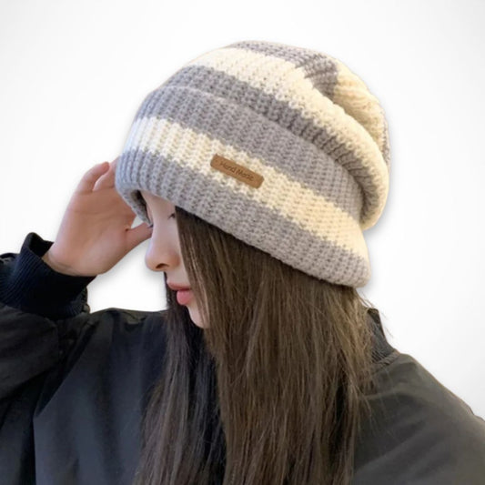 Kuro slouchy beanie – Unisex striped chunky knit beanie