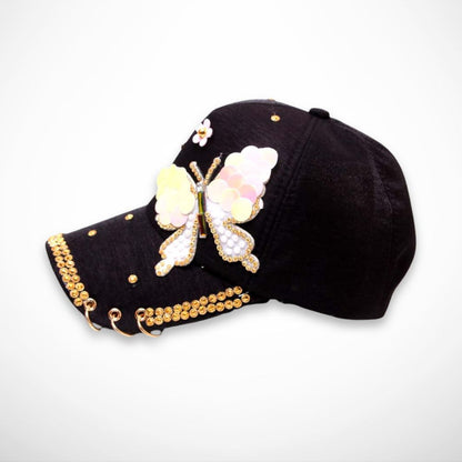 Casquette Alira – casquette en coton décorée avec papillons et strass