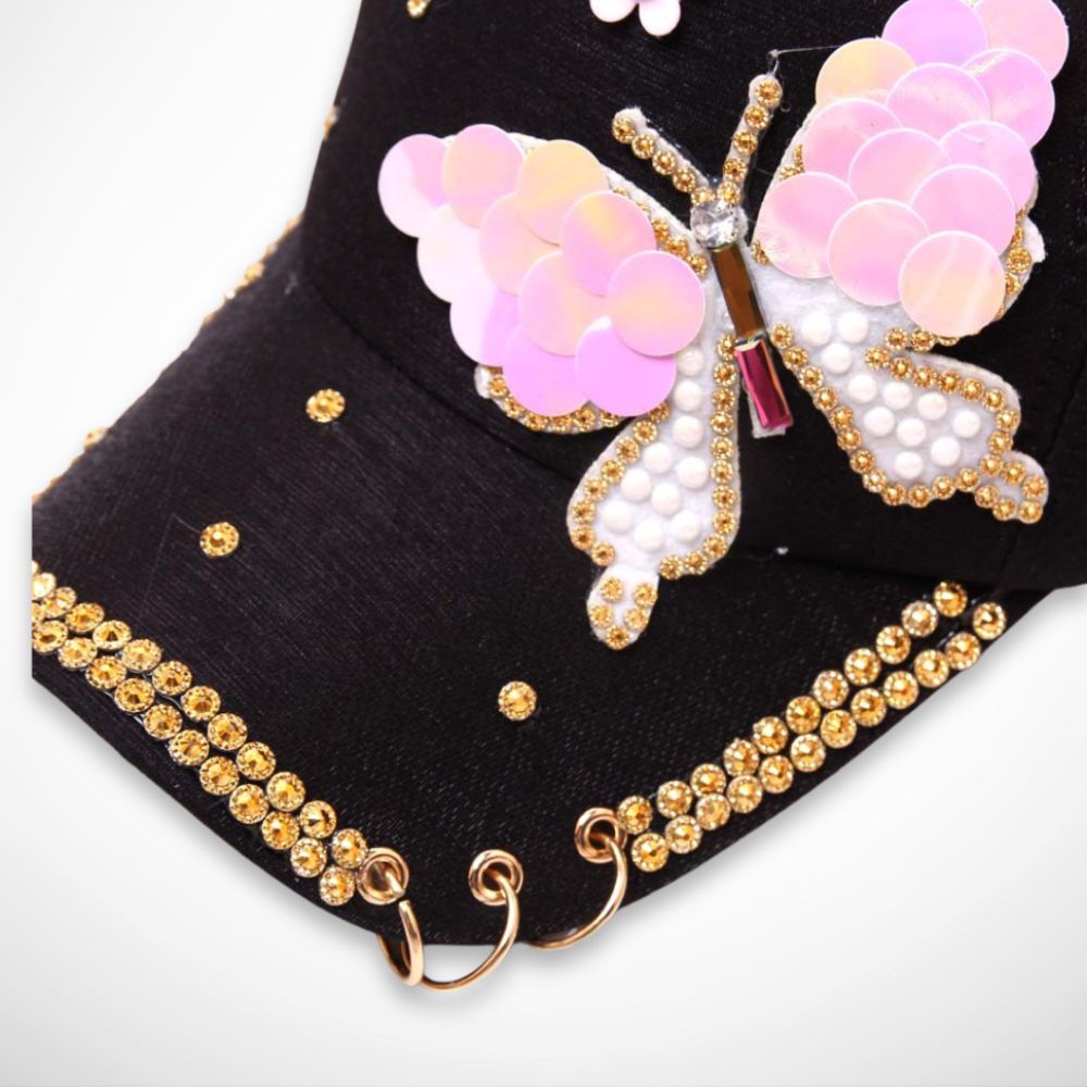 Casquette Alira – casquette en coton décorée avec papillons et strass