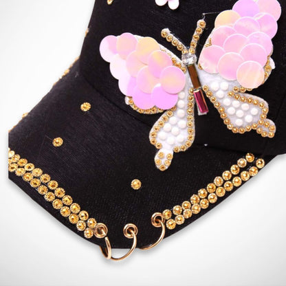 Casquette Alira – casquette en coton décorée avec papillons et strass