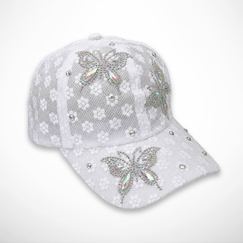 Casquette Papillia – bestickte Spitzenkappe mit Schmetterlingen