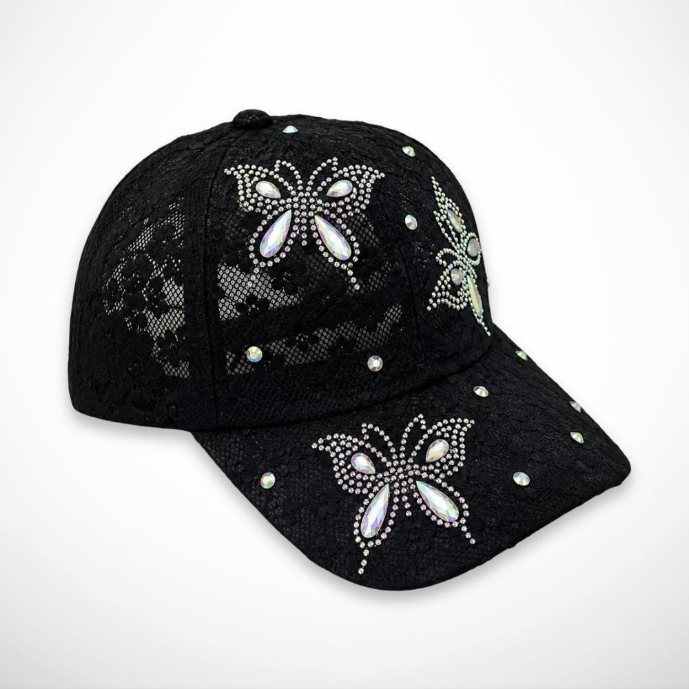 Casquette Papillia – bestickte Spitzenkappe mit Schmetterlingen