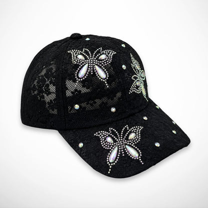 Casquette Papillia – bestickte Spitzenkappe mit Schmetterlingen