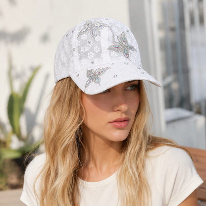 Casquette Papillia – bestickte Spitzenkappe mit Schmetterlingen