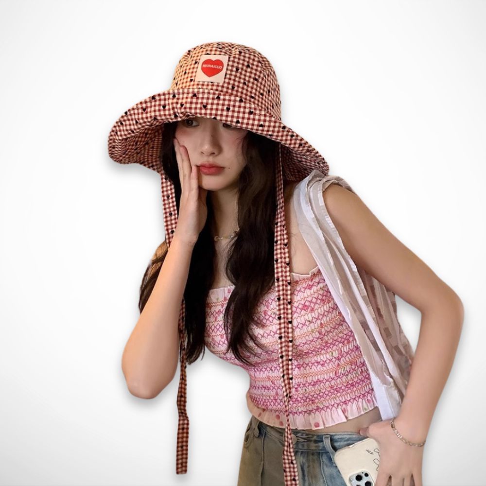 Chapeau Brume – chapeau soleil à carreaux avec liens à nouer