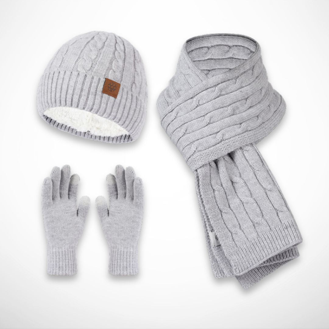 Ensemble hiver Hugo – Bonnet, écharpe et gants assortis