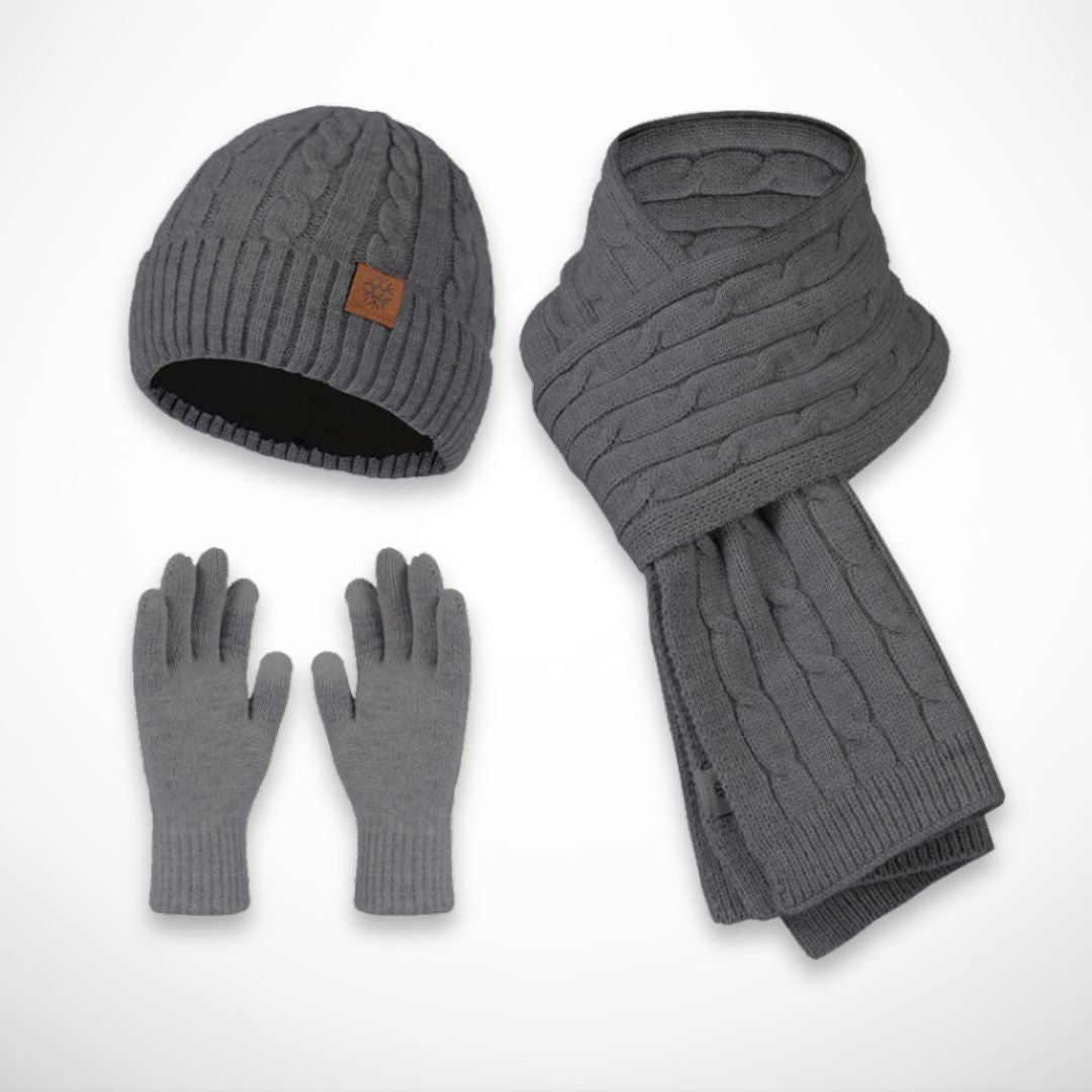 Ensemble hiver Hugo – Bonnet, écharpe et gants assortis