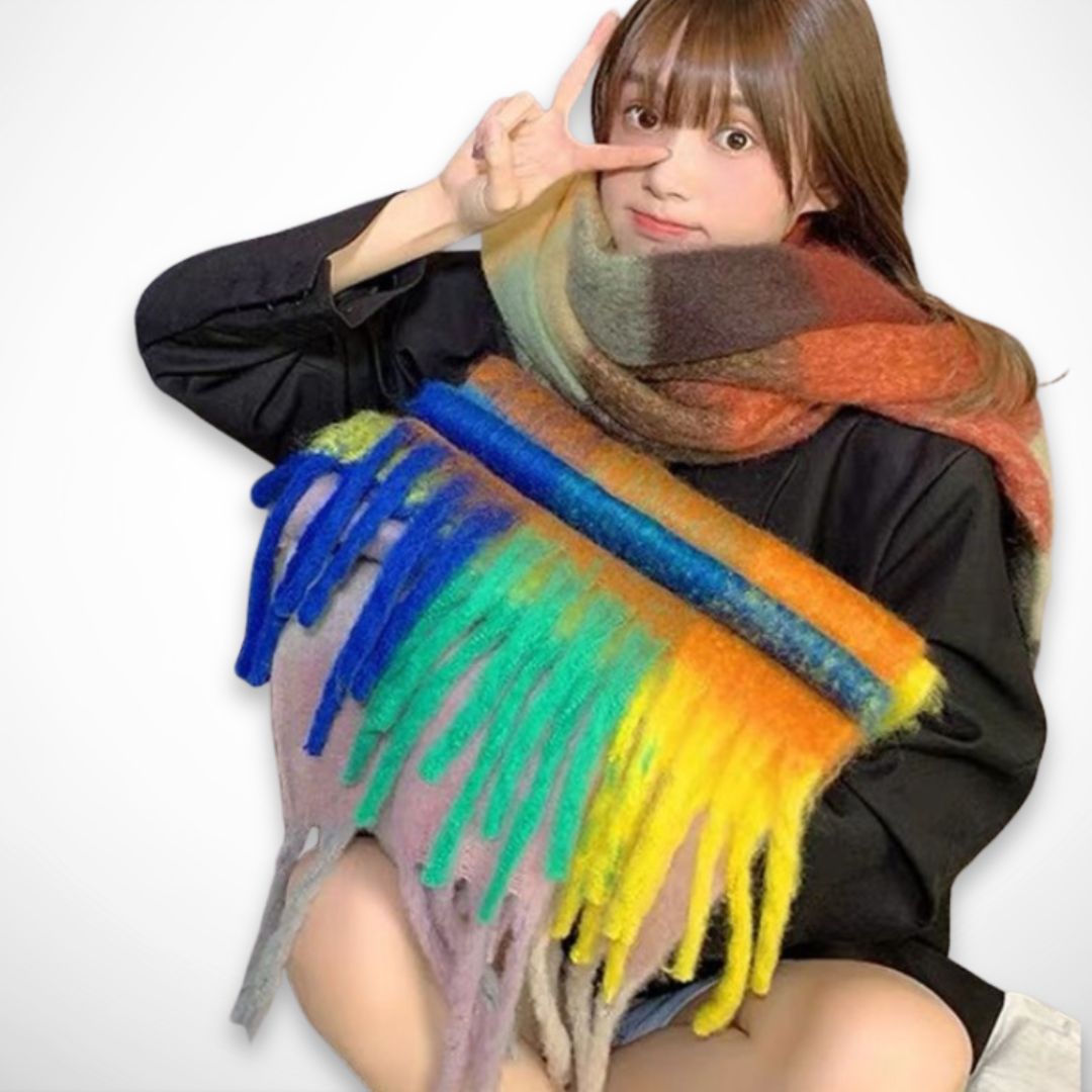 Écharpe Aila – Grand carreaux multicolores, douceur & chaleur