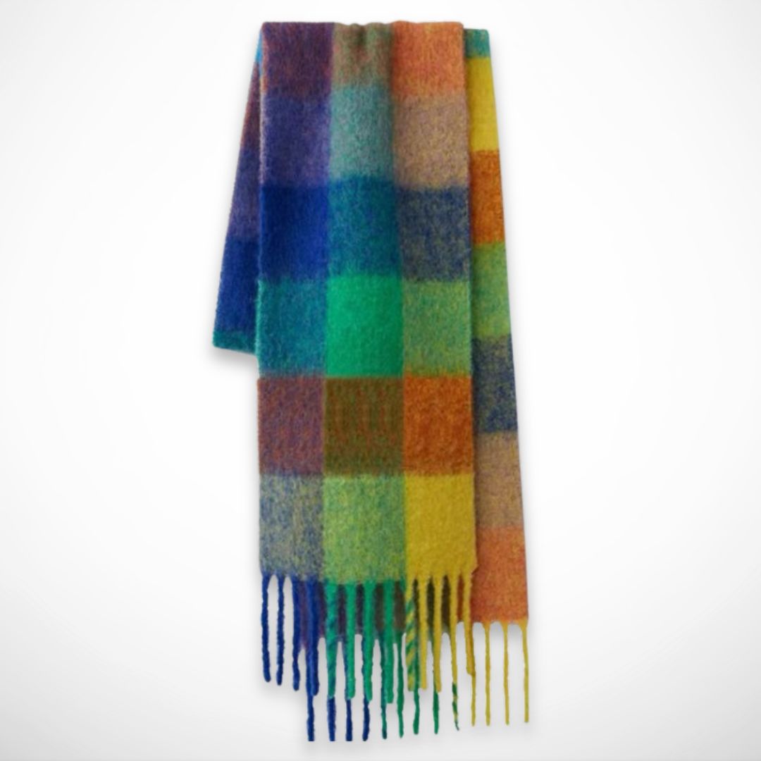 Écharpe Aila – Grand carreaux multicolores, douceur & chaleur