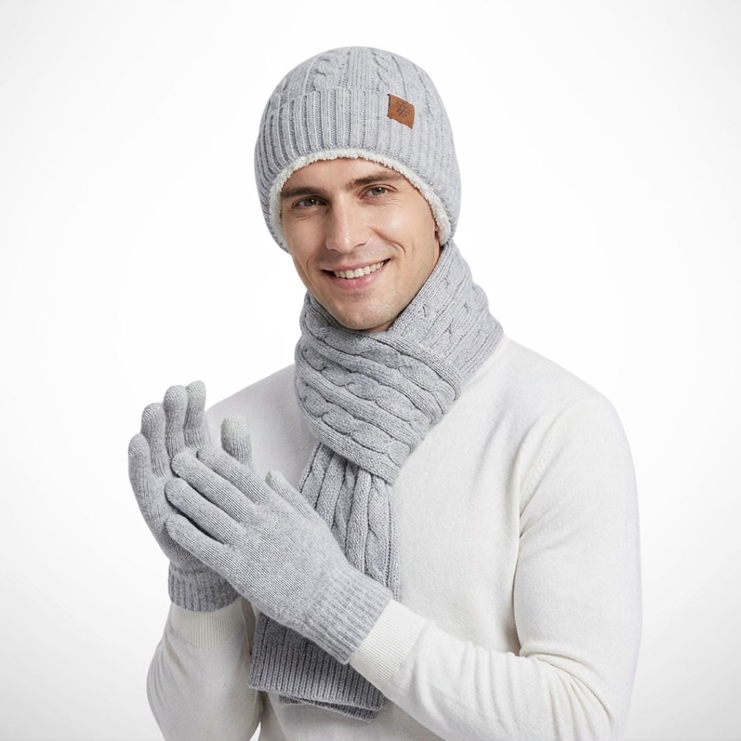 Ensemble hiver Hugo – Bonnet, écharpe et gants assortis