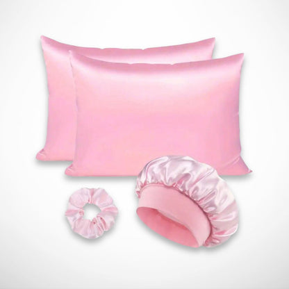 Ensemble Nuit Selene – Taies d’oreiller satinées, bonnet de nuit et chouchou
