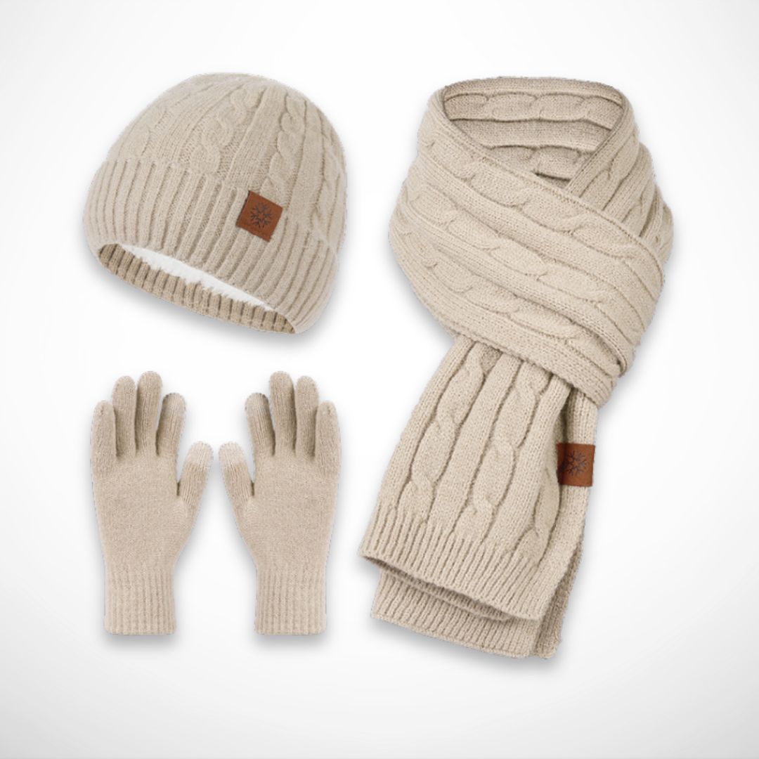 Ensemble hiver Hugo – Bonnet, écharpe et gants assortis