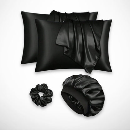 Ensemble Nuit Selene – Taies d’oreiller satinées, bonnet de nuit et chouchou