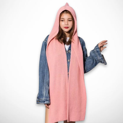 Evangelina hooded scarf – Long, enveloping knitted scarf