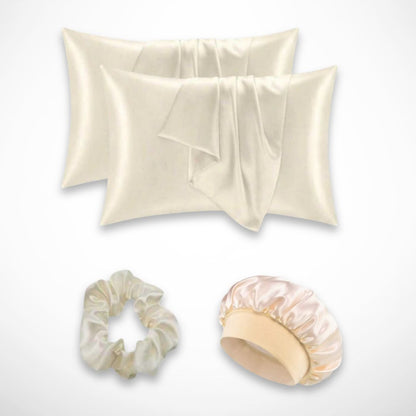 Ensemble Nuit Selene – Taies d’oreiller satinées, bonnet de nuit et chouchou