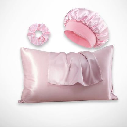 Ensemble Nuit Selene – Taies d’oreiller satinées, bonnet de nuit et chouchou