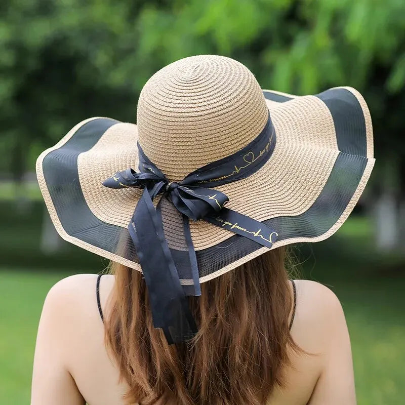 chapeau de soleil avec bord en tulle et ruban