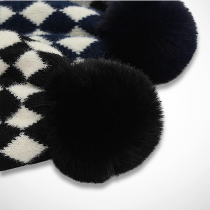 Children's Pom-Pom Hat with Diamond Pattern