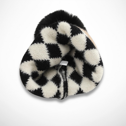 Children's Pom-Pom Hat with Diamond Pattern